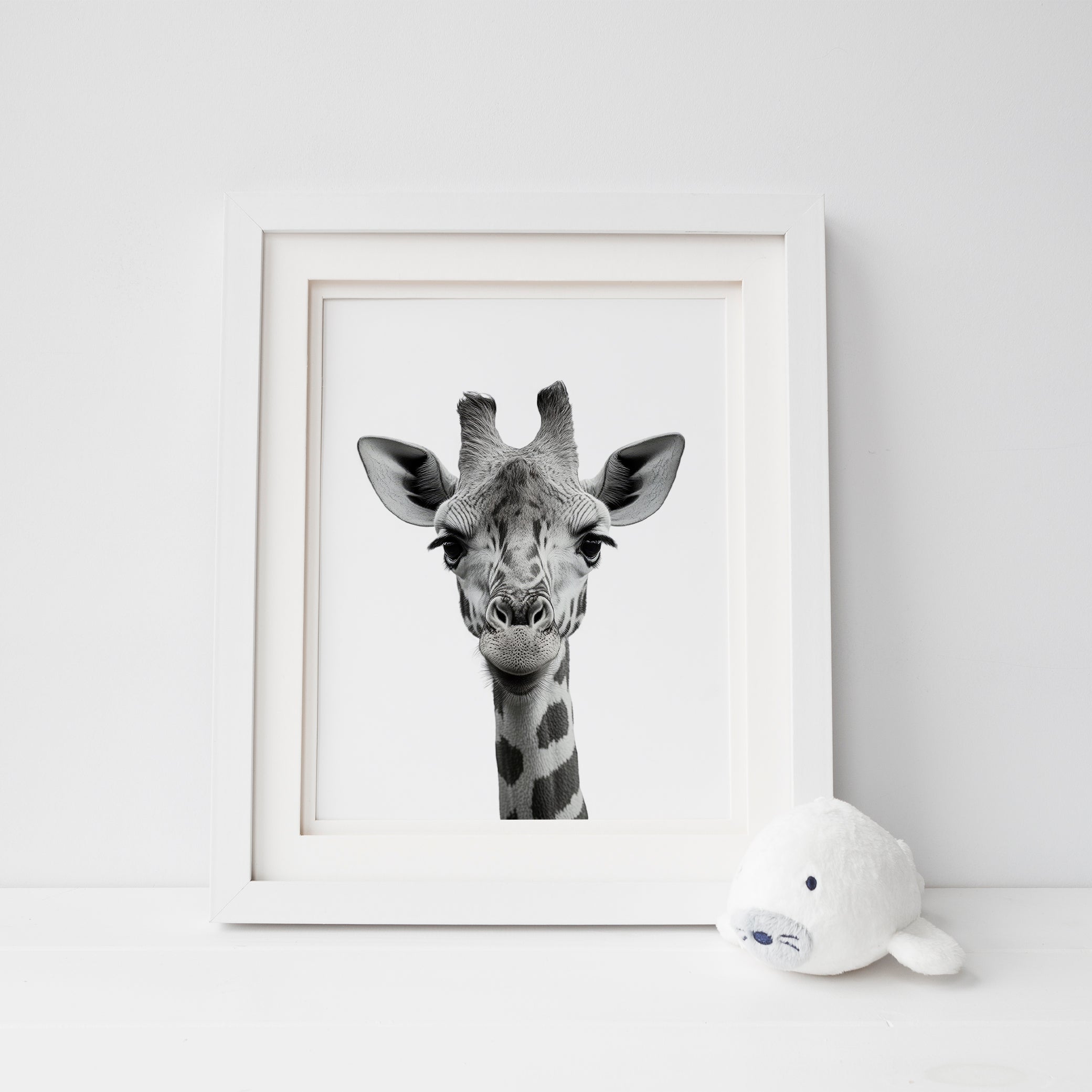 Cute Giraffe Nursery Print – Black and White Safari Animal Art