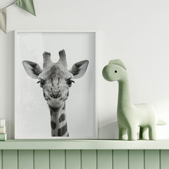 Cute Giraffe Nursery Print – Black and White Safari Animal Art