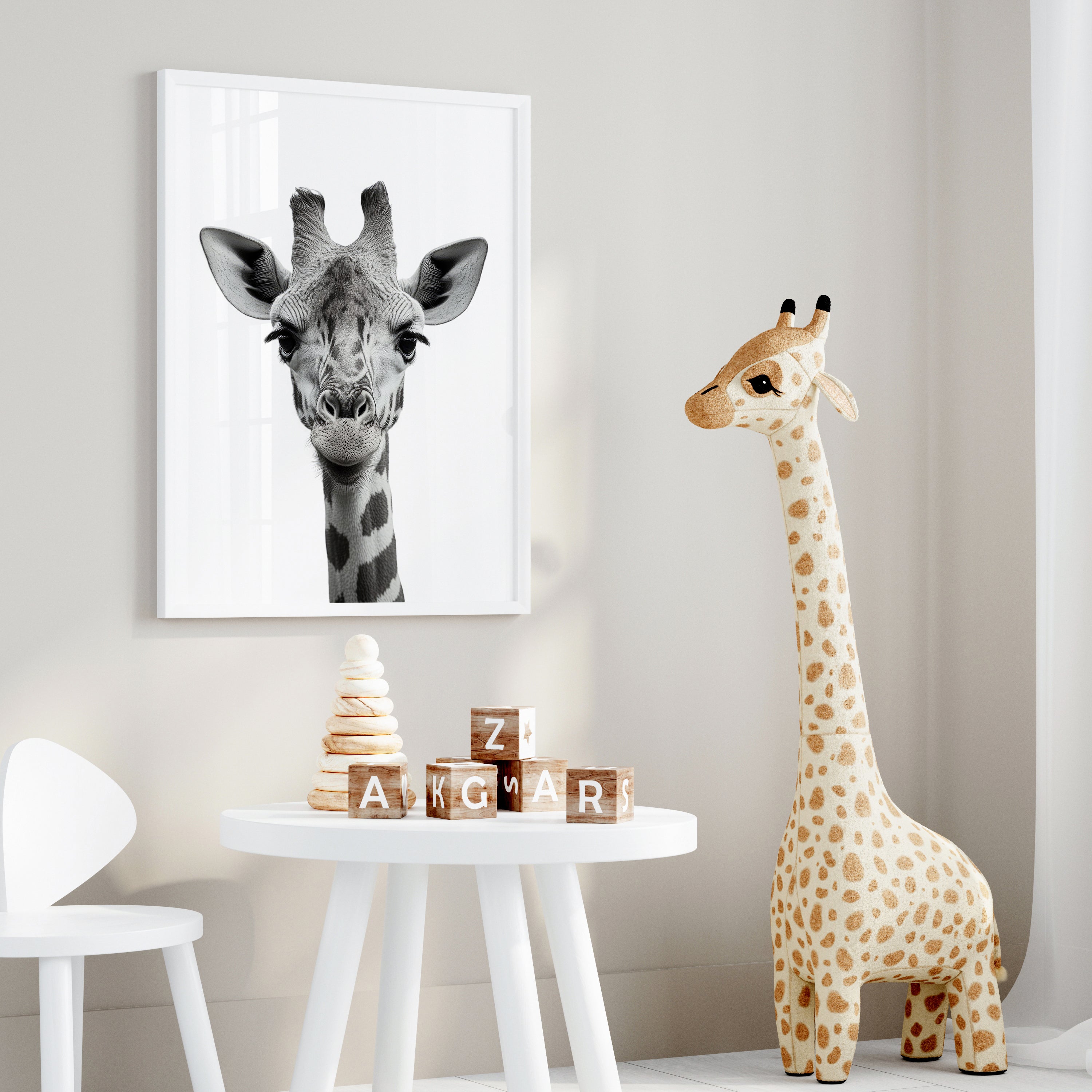 Cute Giraffe Nursery Print – Black and White Safari Animal Art