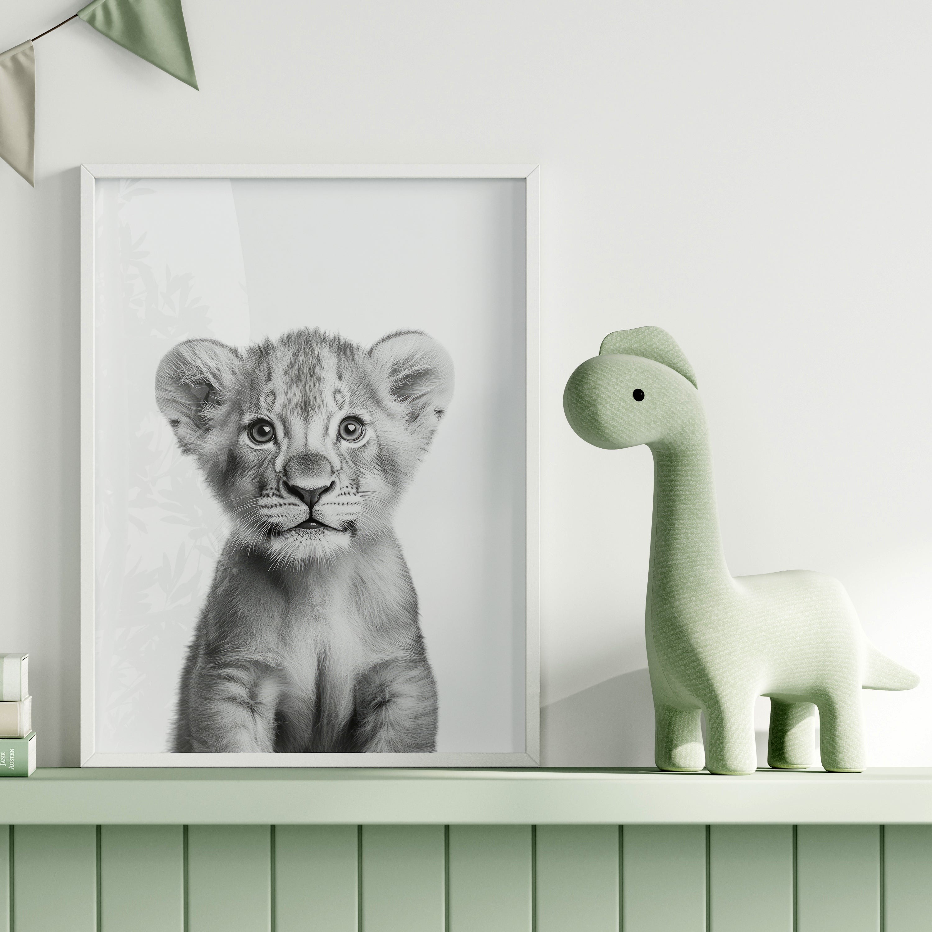 Adorable Baby Lion Nursery Print – Black and White Safari Art for Kids' Room Decor