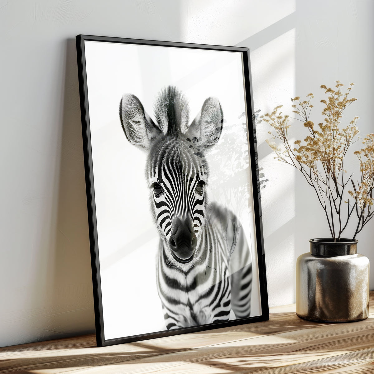 Charming Baby Zebra Nursery Print – Black and White Safari Animal Art for Kids' Room Decor