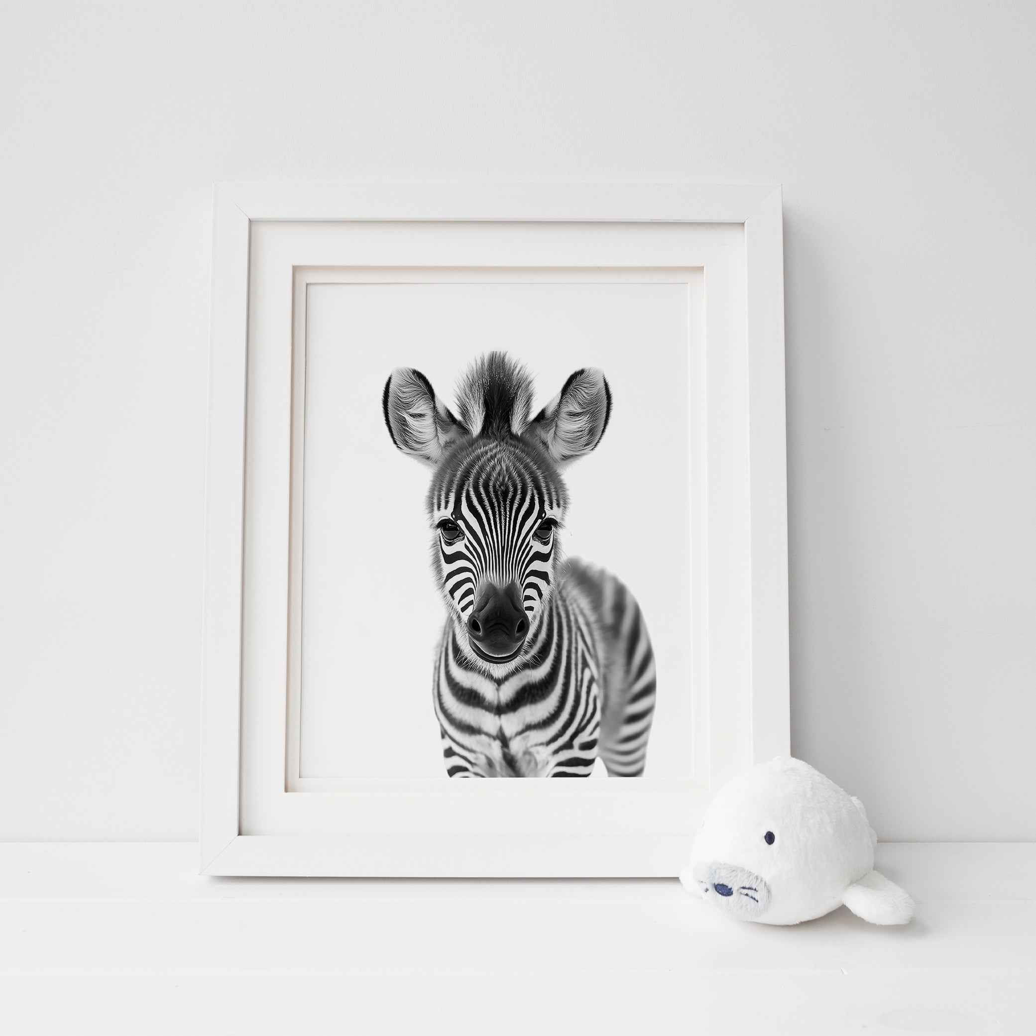 Charming Baby Zebra Nursery Print – Black and White Safari Animal Art for Kids' Room Decor