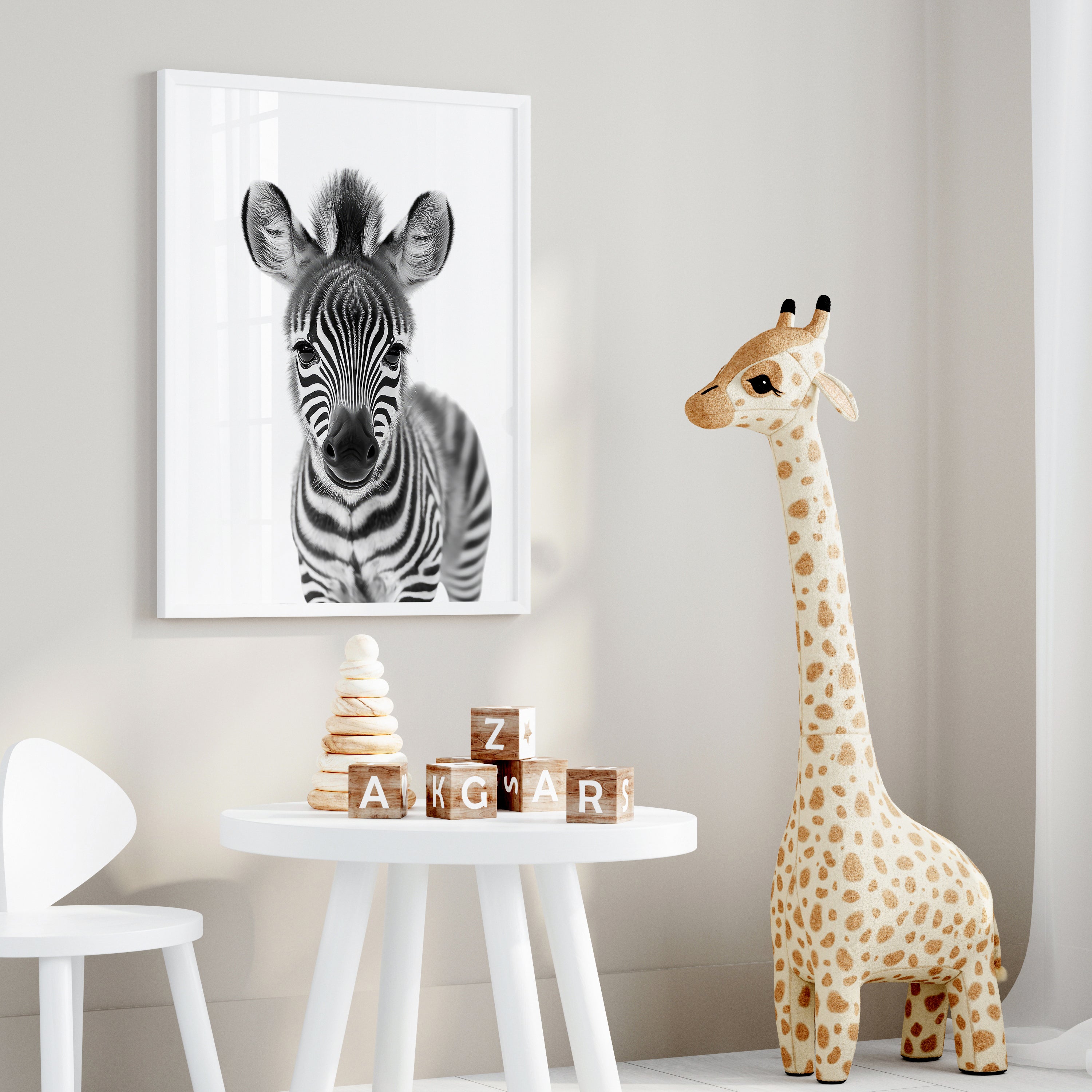 Charming Baby Zebra Nursery Print – Black and White Safari Animal Art for Kids' Room Decor